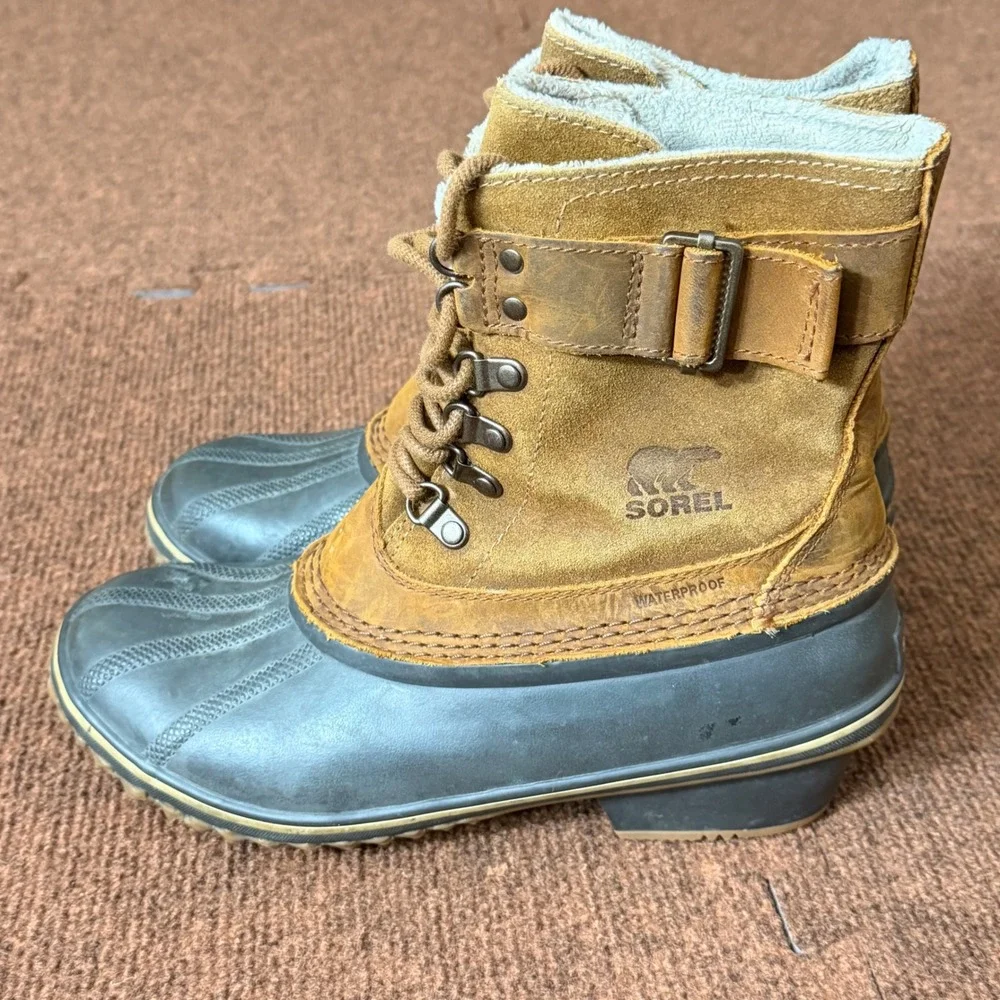 Sorel Slimpack Riding Tall Waterproof Leather Winter Boots Brown Grey NL2125‎  9